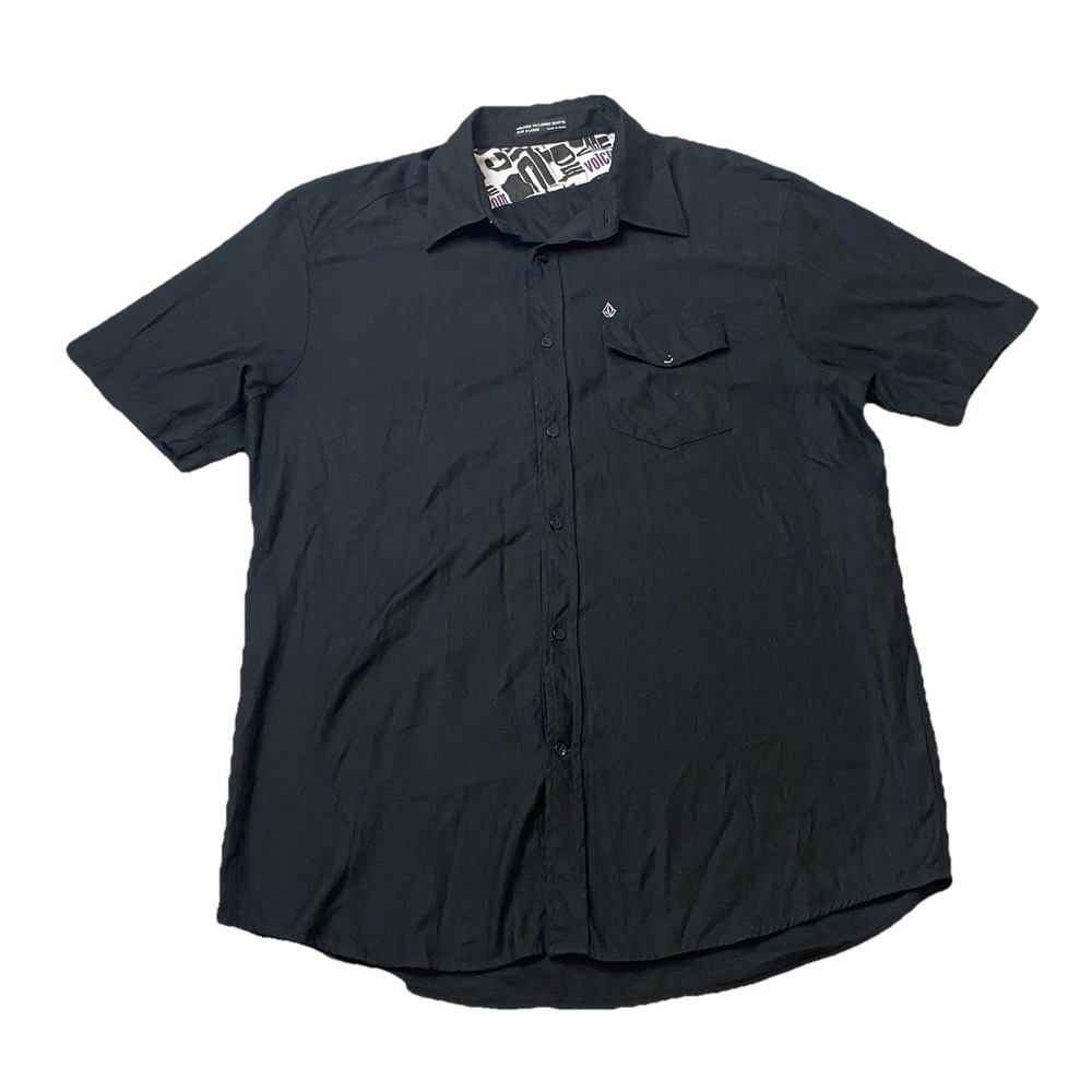 Volcom Tailored Button-Down Shirt Size XL Black Short Sleeve Skate